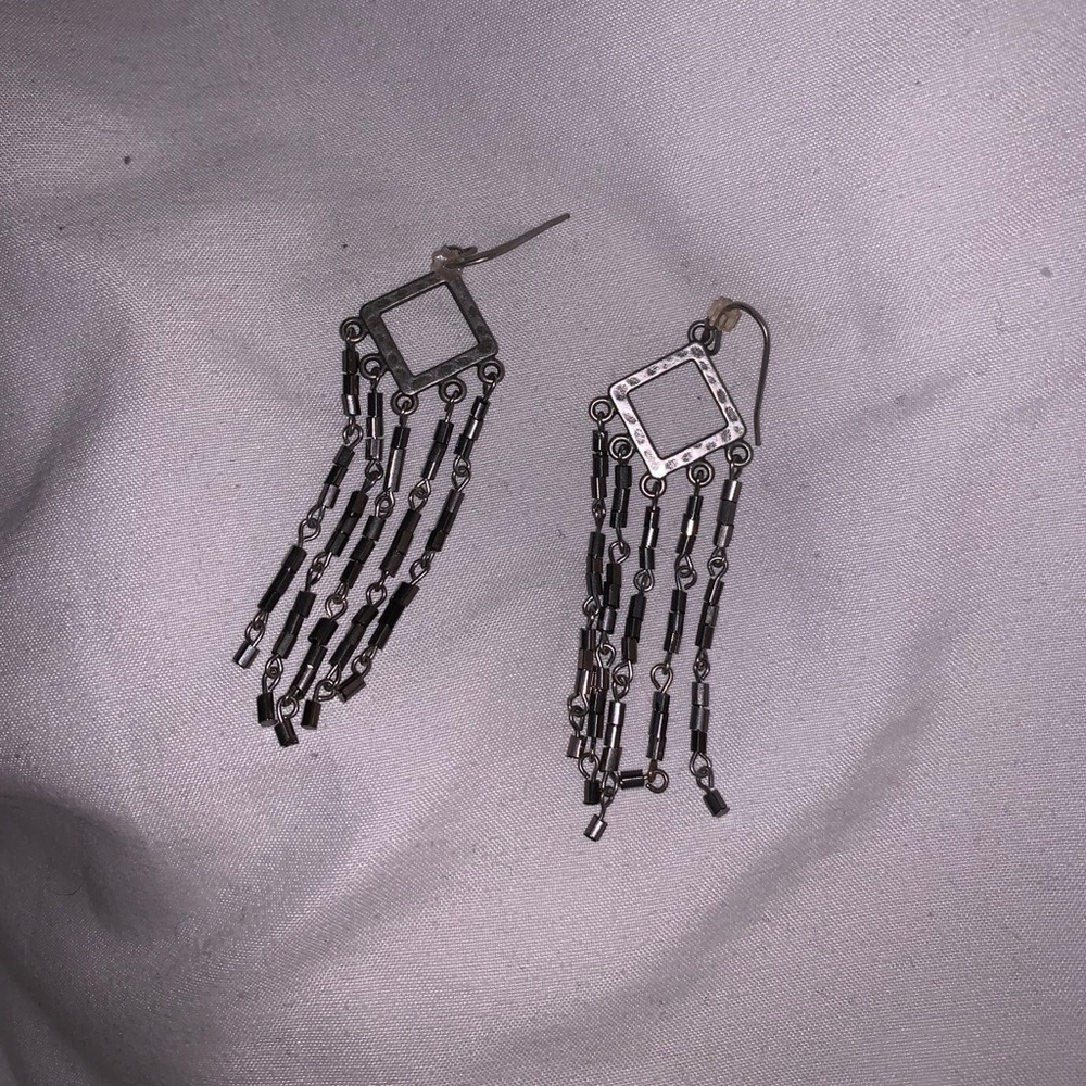 VINTAGE Silver Dangly Square Cutout Earrings